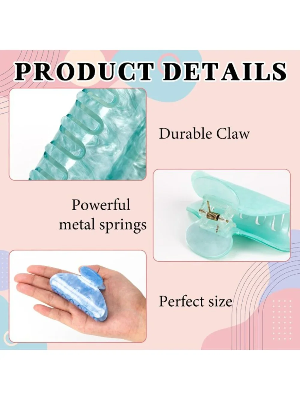 10pcs Colorful Acrylic Hair Claw Clips - Large Cute Fashion Accessories for
